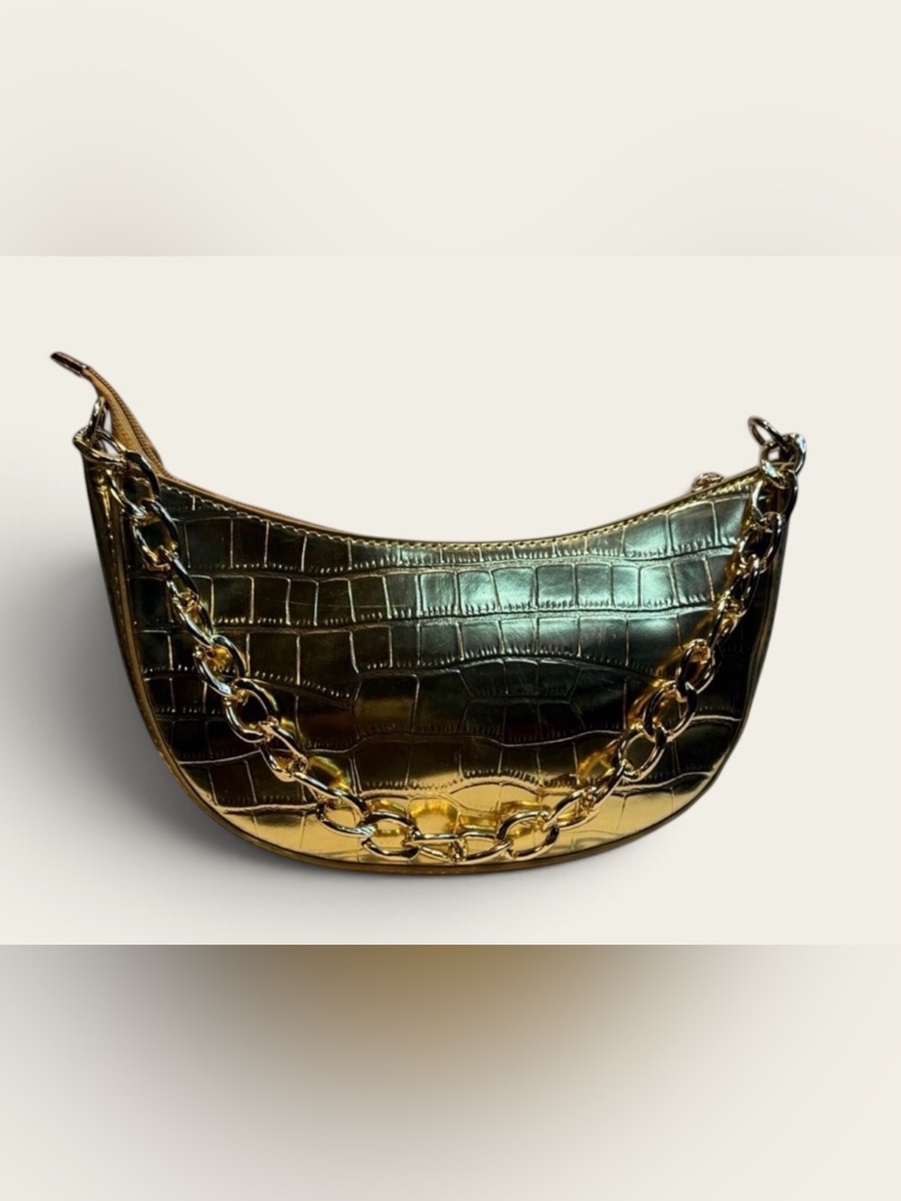 🆕 Gold Croc-Embossed Chain Shoulder Bag